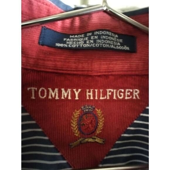 Tommy Hilfiger Size Large Striped Button Down Collared Shirt Blue And White Long - Picture 3 of 7